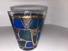Vintage Cocktail On the Rocks Glasses Blue/Gold MCM Set Of 2