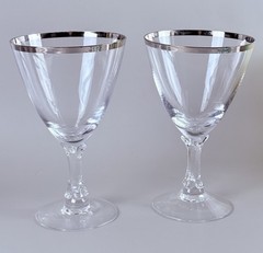 VTG Fostoria Platinum Ring Rim Crystal Martini Bar Glass MCM Set 2 Wedding Gift