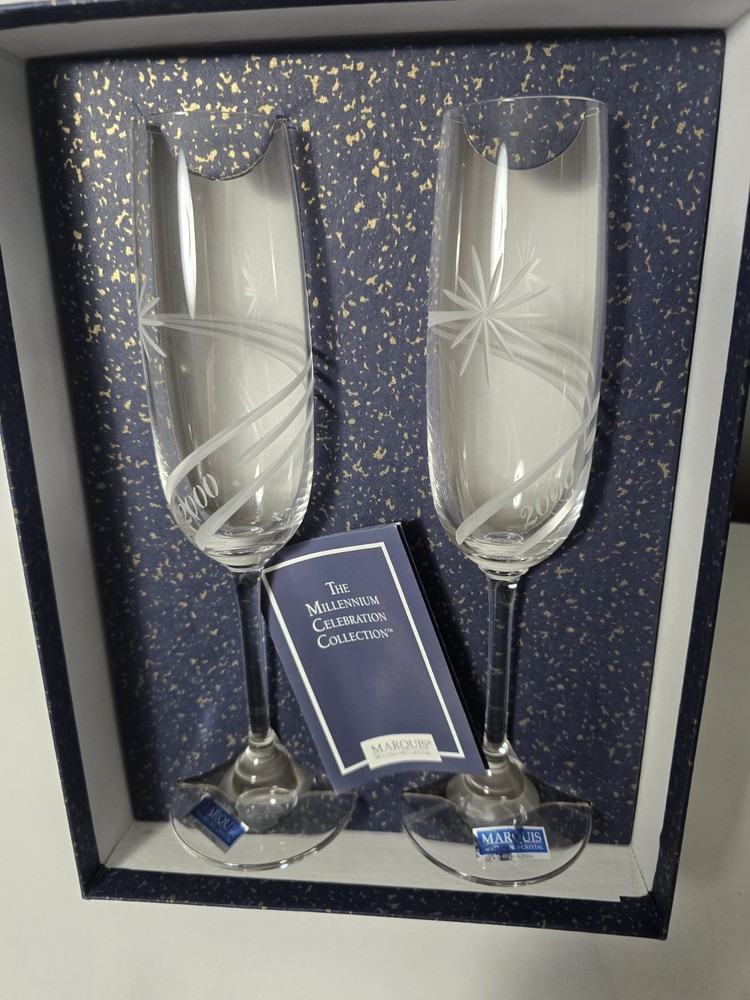 Waterford Millennium Celebration pair of NIB 9 1/8-inch champagne flutes
