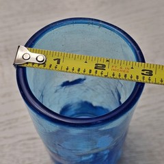 2 Blenko Turquoise Blue Glasses Crackle Dimple Pinched 6″ Vintage Tumblers READ