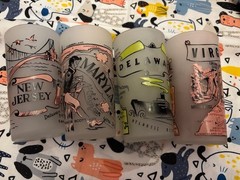 Hazel Atlas Souvenir Frosted Glass Tumbler State Map FOUR NJ MD DE & VA Perfect