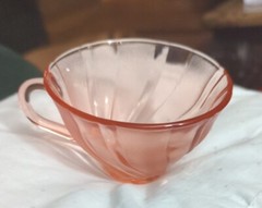 Vintage Vereco France Pink Swirl Teacup Scalloped Frosted/Clear Glass