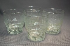 4PC Vintage Clear Glacier Textured Tree Bark Old Fashioned Glassware