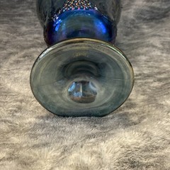 Set of 3 Blue Iridescent Carnival Glass Goblets, Grapes Pattern