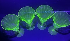 Vtg Fostoria 877 Light Green 8” Water Glasses Uranium Glass 1927-1939 Set Of 4