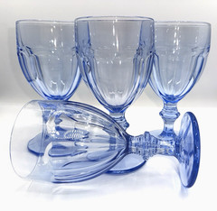 Set of 4 Misty Blue LIBBEY GIBRALTAR WATER GOBLETS Duratuff Glasses 16 oz Vtg