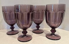 VTG SET/4 LIBBEY DURATUFF GIBRALTER PURPLE AMETHYST WATER GOBLET GLASSES