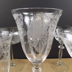 6 Cambridge Glass 732 Etched Glasses Iced Tea Wine Cocktail Goblets