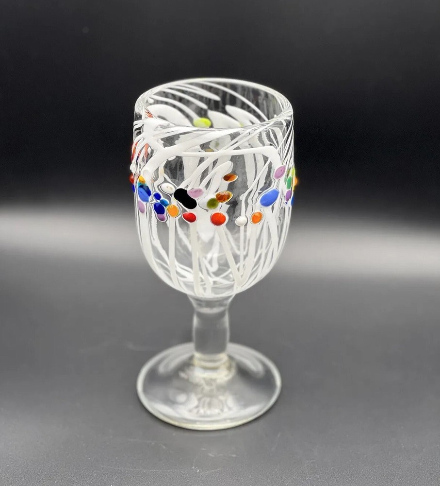 RARE James Moody Signed Handmade Hand Blown Colorful Art Glass Tumbler Goblet 7”