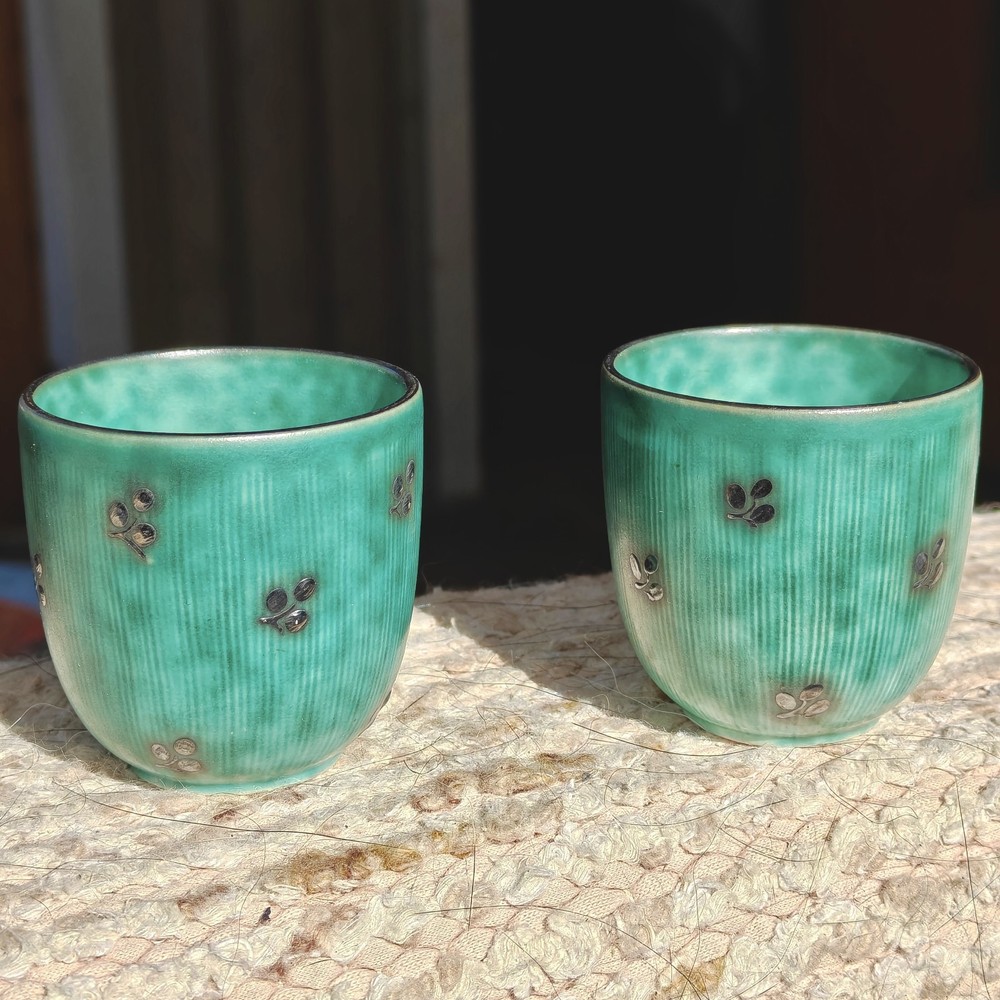 Gustavsberg Argenta pair of cups made in Sweden 1940s by Wilhelm Kåge