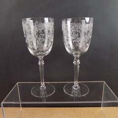 4 Fostoria Buttercup Water Glasses Etch Flowers VGC 2 Low 2 Tall