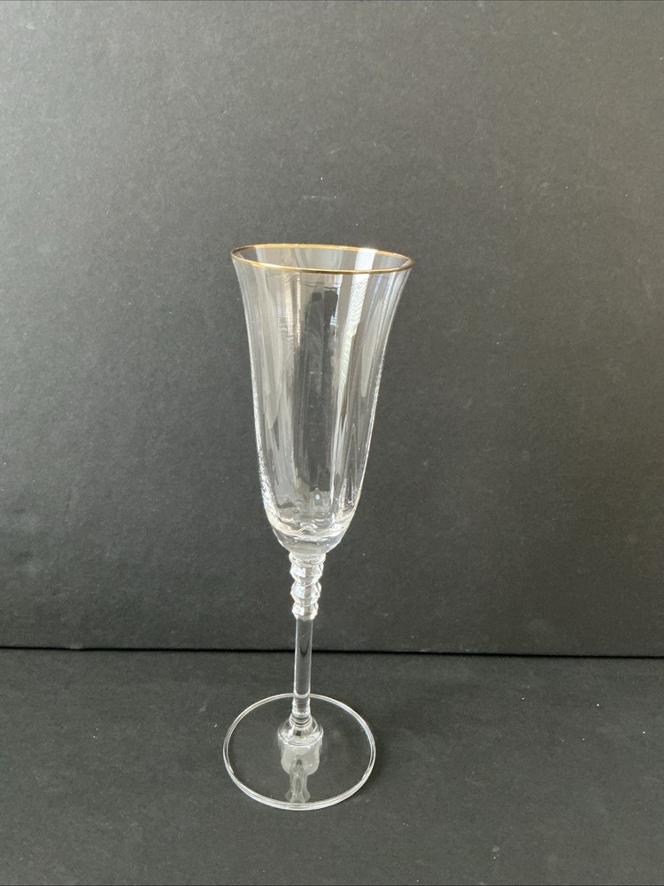 Mikasa Sonata Gold Crystal Champagne Flute Glass 8 3/4” Optic Bowl Discontinued