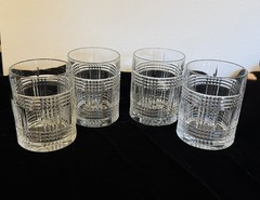 Ralph Lauren Crystal Glen Plaid 4” LowballGlasses Vertical Cut Top Set of 4 Read