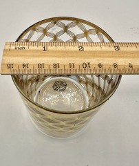 Vintage Handmade Highball glass, Geometric Gold Lattice Pattern, MCM Barware