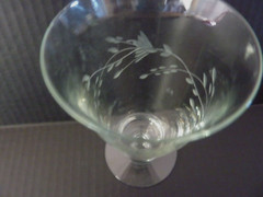 Vintage Etched Floral Leaves Panel Optic Wine Water Goblets Stems