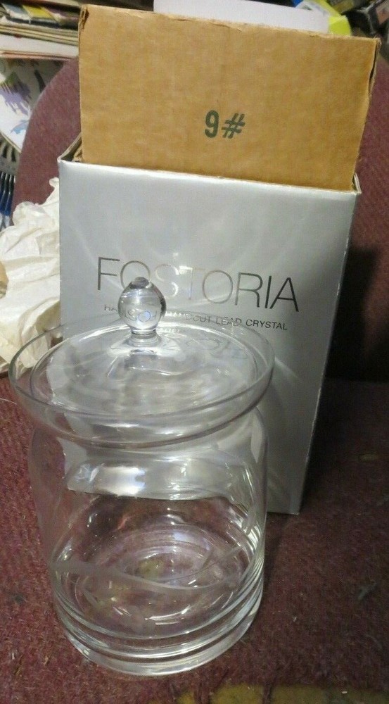 Fostoria Crystal glass Biscuit Jar in box