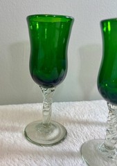 TableEscapeCo Vibrant Green Hand Blown Twisted Stem Cordial Glasses, Set Of 3.