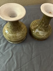 SET OF 2 HAND-TURNED POTTERY CHALICES GREEN/BROWN GLAZE 4.5 Inch