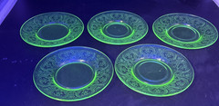 Lot Of 5 Uranium Indiana Glass Horseshoe Cup & Saucer Sets Green Depression GLOW