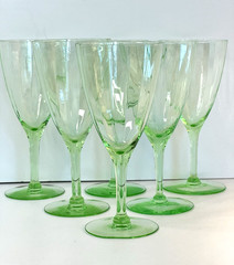 1920’s CAMBRIGE Glass (6) Water Goblets Green Uranium Vertical Optic Art Deco