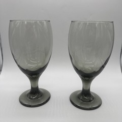 Libbey Smoke Gray Goblet Stemmed Glasses Water Ice Tea Set of 2