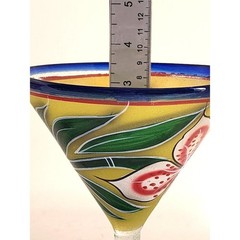 Pair Hand Painted Floral Margarita Glasses Blue Rim Yellow Mexican Style Set 2