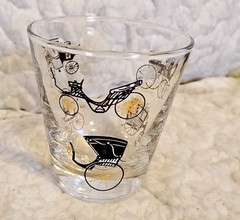 Antique Cars MCM Libbey Bar Glasses Black Gold Barware Low Ball Mancave