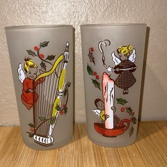 50s Vintage Gay Fad Studios Highball Drinking Glasses Christmas Angels Harp- 2