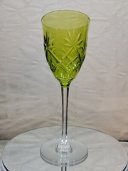 Wine Goblet Glass, Chartreuse Yellow Green brilliant cut Crystal St Louis VSL