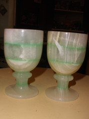 Vintage Handcrafted Onyx Marble Goblets Set Carved Stone Wine Glasses Set of 2