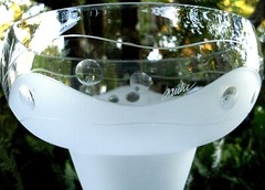 Arnie Gautsch Signed HUGE 40cm Art Glass Hand Etched Champagne Glass VG -In Aust