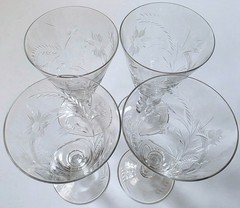 VTG Crystal Etched Set 4 Wheat Pattern Maryland Goblet Stem 3139 Cambridge Wine