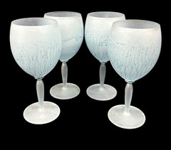 RARE Set of 4 Hebron Hand Blown 7″ Art Glass Wine Glasses Blue – Made in Israel