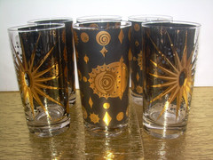 6 Fred Press Atomic Celestial HIGHBALL Glasses Black Gold MCM~FAB