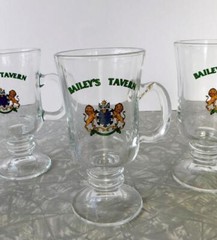 Bailey’s Tavern Irish Cream Coffee Glass Mug lot of 4 Vtg 1960s Donegal Crest