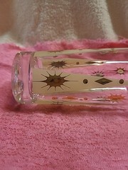 Fred Press Signed MCM Eclipse Atomic Sunburst Gold Gilt Highball Glass Yellow