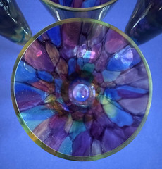 The Glass Forge Champagne Flutes ET Rainbow Studio Art Glass Signed • Set of 5