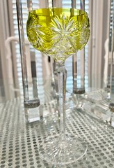 BOHEMIAN LIME PERIDOT CASED CUT CLEAR CRYSTAL 8″ WINE GOBLET STORE CLOSING