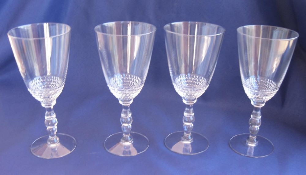 4 Duncan & Miller Teardrop Clear Water Goblets 9 oz 7 inch Tall Vintage