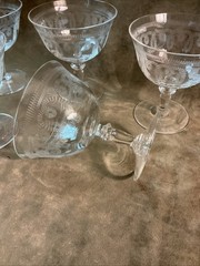 1930s Bryce glass Company needle etched loop design sherbet/Champagne Lot Of 5