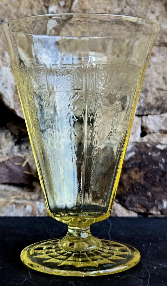 Anchor Hocking Topaz Princess Yellow Depression Glass 5.5″ Footed Tumbler 1930s
