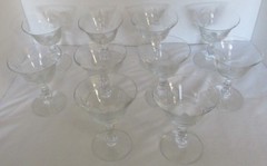 8 PCS FOSTORIA CUT ETCHED ROSE PAT CHAMPAIGNE SHERBET GOBLETS 3 3/4″D X 4 3/4″T