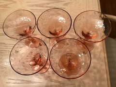 5 Central Glass Works 1426 Pink Twisted Stem Diamond Optic Champagne/Sherbet 