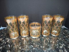 Culver Vintage 22k Gold Valencia Glasses Complete Set Of 4 + 1 MCM 1960s Signed