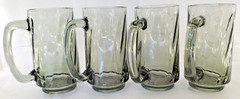 4 MCM Libbey Optic Swirl Smoke Glass Glasses Water Tea Beer Mugs With Handles.