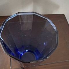 Blue Geometric Octagon Faceted Glass Tumbler Drinking Glass, Unmarked