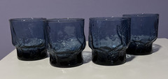 S/4 Libbey Normandy Blue Stone Textured Barware Lowball Vintage MCM Circa 1980’s
