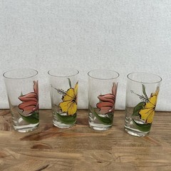 Set of 4 Vintage Hand Painted Floral Glasses 5″ tall 1950s