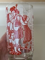 1950’s MCM Hazel Atlas Auld Lang Syne Drinking Song Glass Big Top Peanut Butter