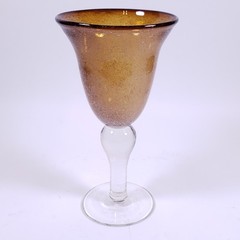 ARTLAND IRIS Artisan Amber Blown Glass Bubbles Ball Stem WATER GOBLET SET